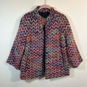 Charlie B Colorful Chevron Print Fuzzy Knit Button Front Jacket Women’s PS